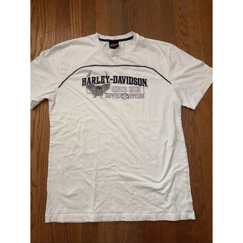 Harley Davidson Embroidered Eagle Short Sleeve White T Shirt Men’s Large Ocala